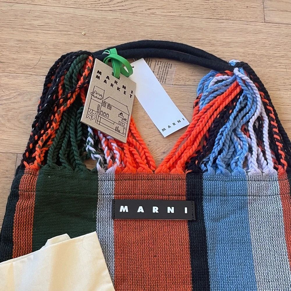 Marni Market Multicolor Striped Knit Tote Bag With Tags - Picture 3 of 6